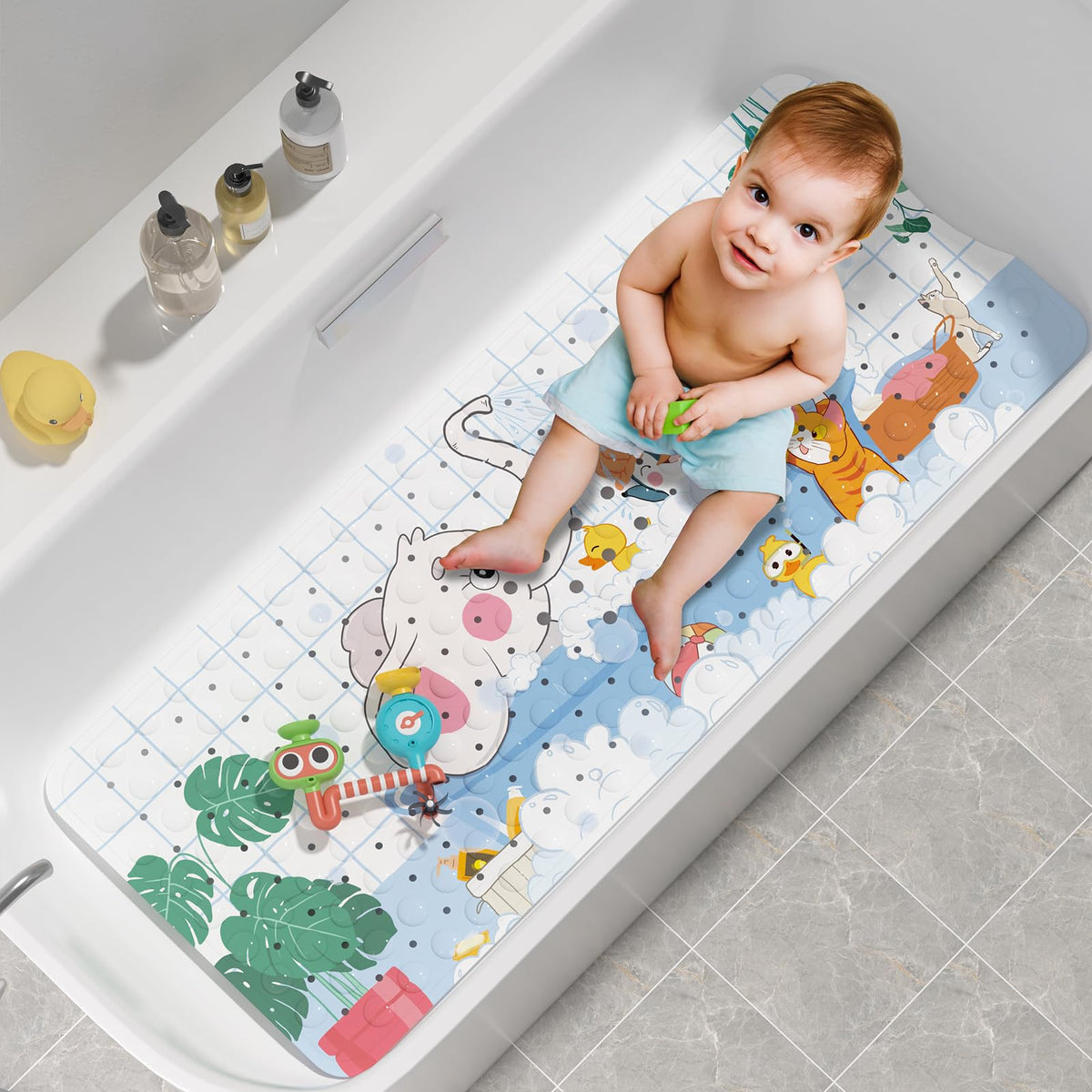 AmazerBath Shower Mat Non Slip 40 x 16 Inches, 16 Color Bath Mat for Bathroom Decor and Style Coordination, Clear Blue