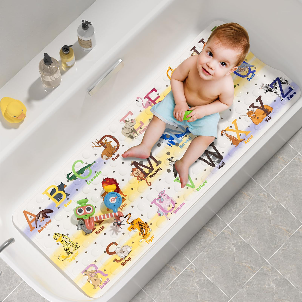 AmazerBath Shower Mat Non Slip 40 x 16 Inches, 16 Color Bath Mat for Bathroom Decor and Style Coordination, Clear Blue