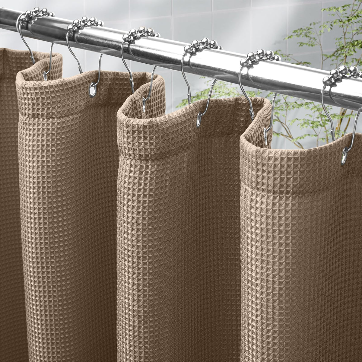 AmazerBath Solid Waffle Shower Curtain – Clean Minimalist Bathroom Refresh, Neutral Tones 240GSM Polyester