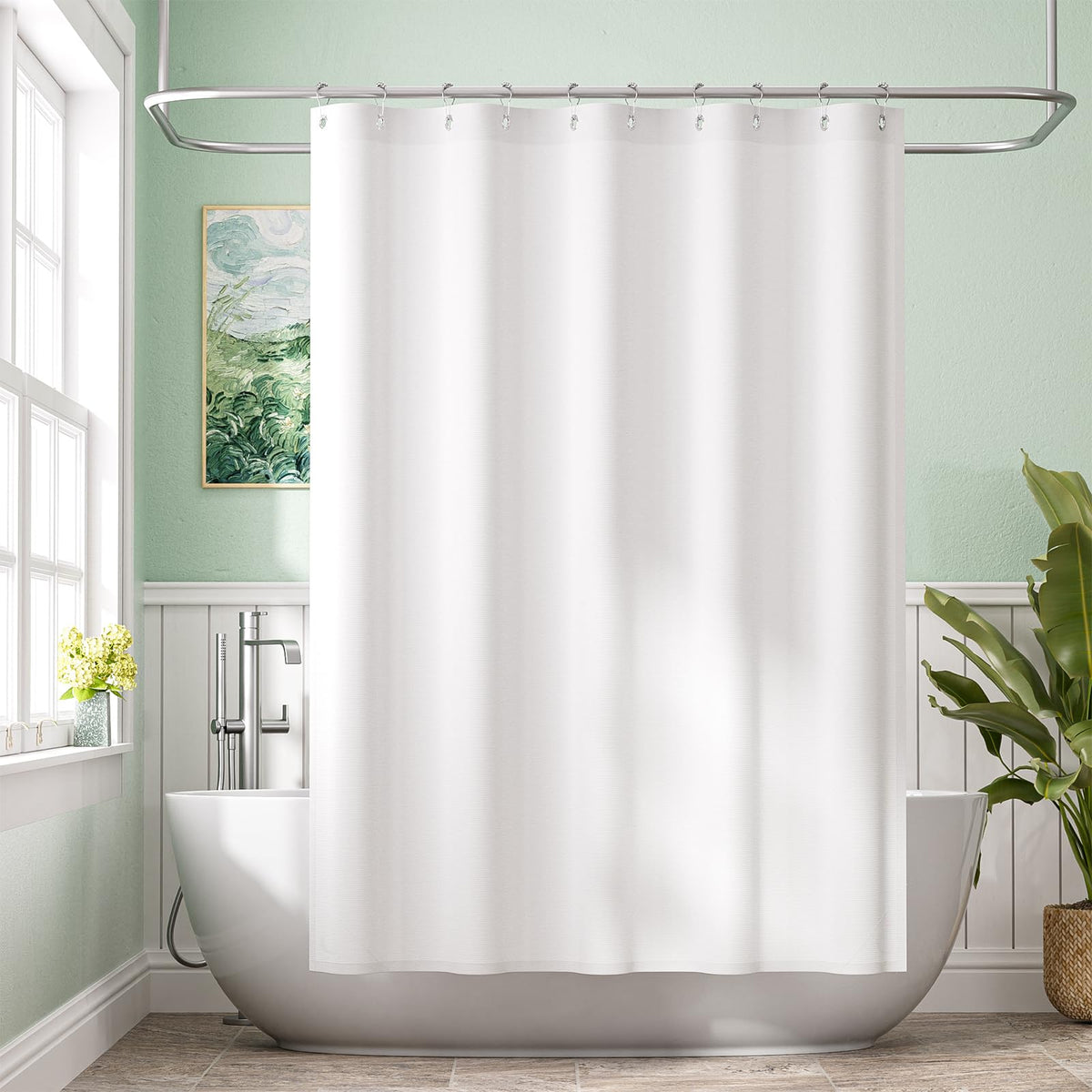 Amazer Solid Sage Green Shower Curtain 2-in-1 – Bathroom Decor Refresh with Fabric Liner, 120GSM Heavy Duty
