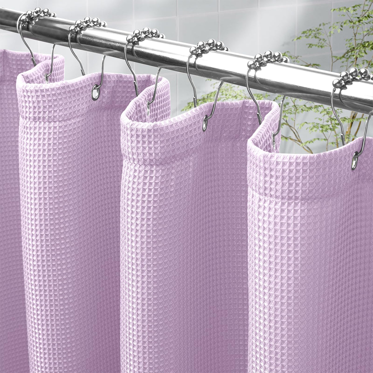 AmazerBath Solid Waffle Shower Curtain – Clean Minimalist Bathroom Refresh, Neutral Tones 240GSM Polyester