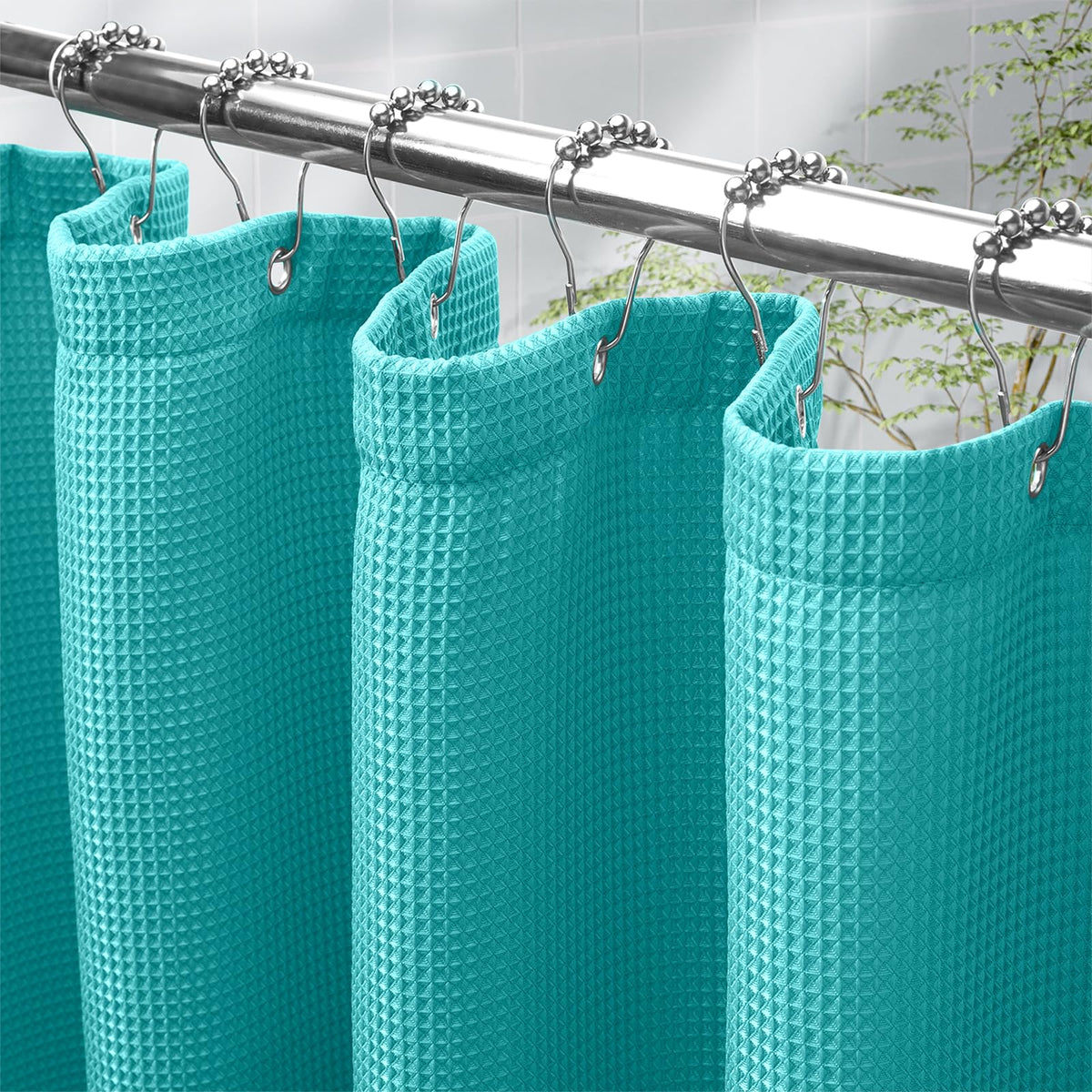 AmazerBath Solid Waffle Shower Curtain – Clean Minimalist Bathroom Refresh, Neutral Tones 240GSM Polyester