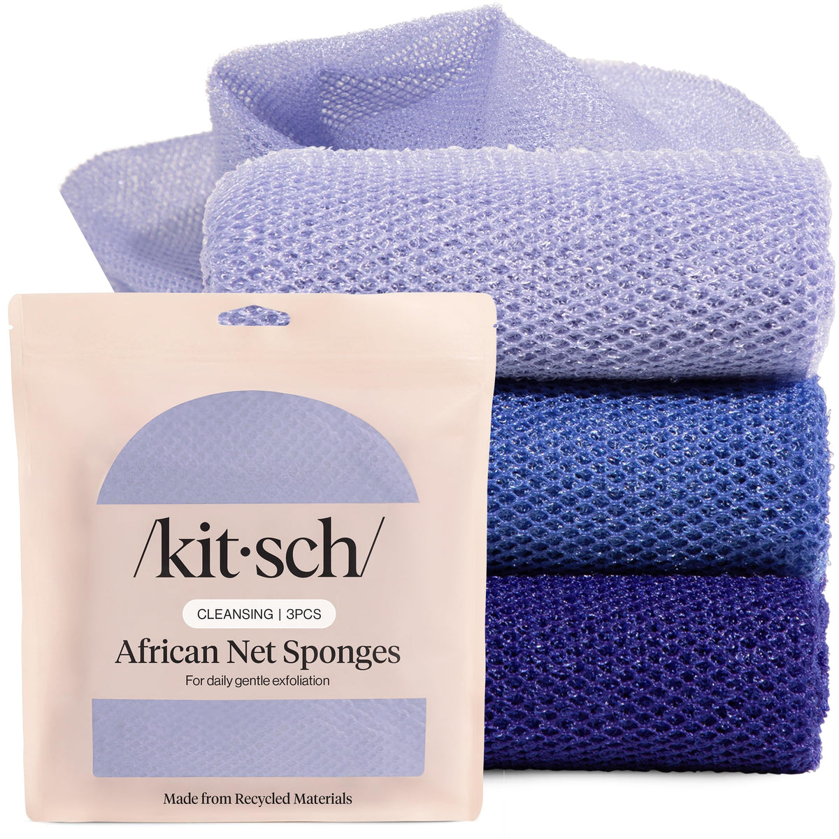 Kitsch African Net Sponge – Clean-Lined Shower Essential for Minimalist Bathrooms, Neutral-Toned Exfoliating Sponge Set
