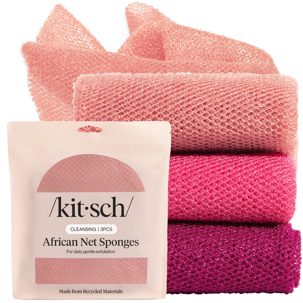 Kitsch African Net Sponge – Clean-Lined Shower Essential for Minimalist Bathrooms, Neutral-Toned Exfoliating Sponge Set