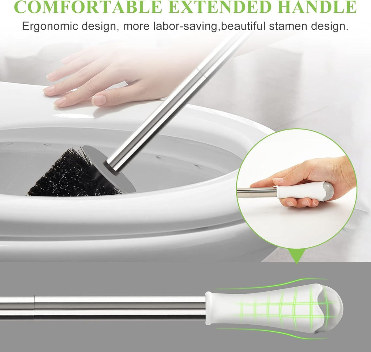 AONEZ Space-Saving Toilet Brush for Designer Powder Rooms, Three Color-Coordinated Finishes