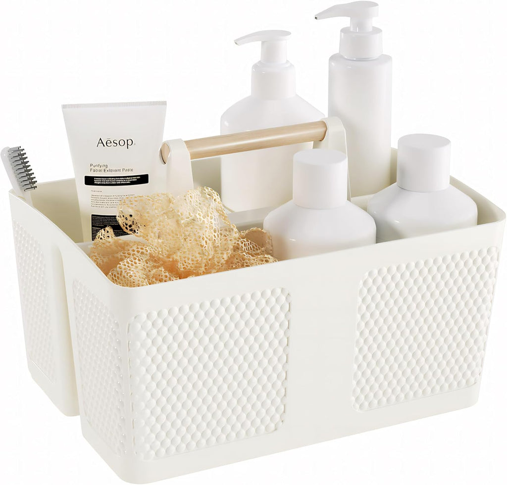 [Brand] Three-Compartment Caddy – Designer Bathroom Storage in Neutral Tones