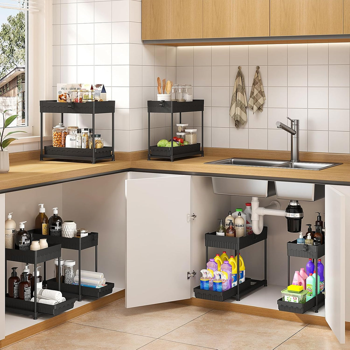 Sevenblue Slide-Out Sink Organizer, Calm and Orderly Storage Solution for Bathroom and Master Suite Retreats