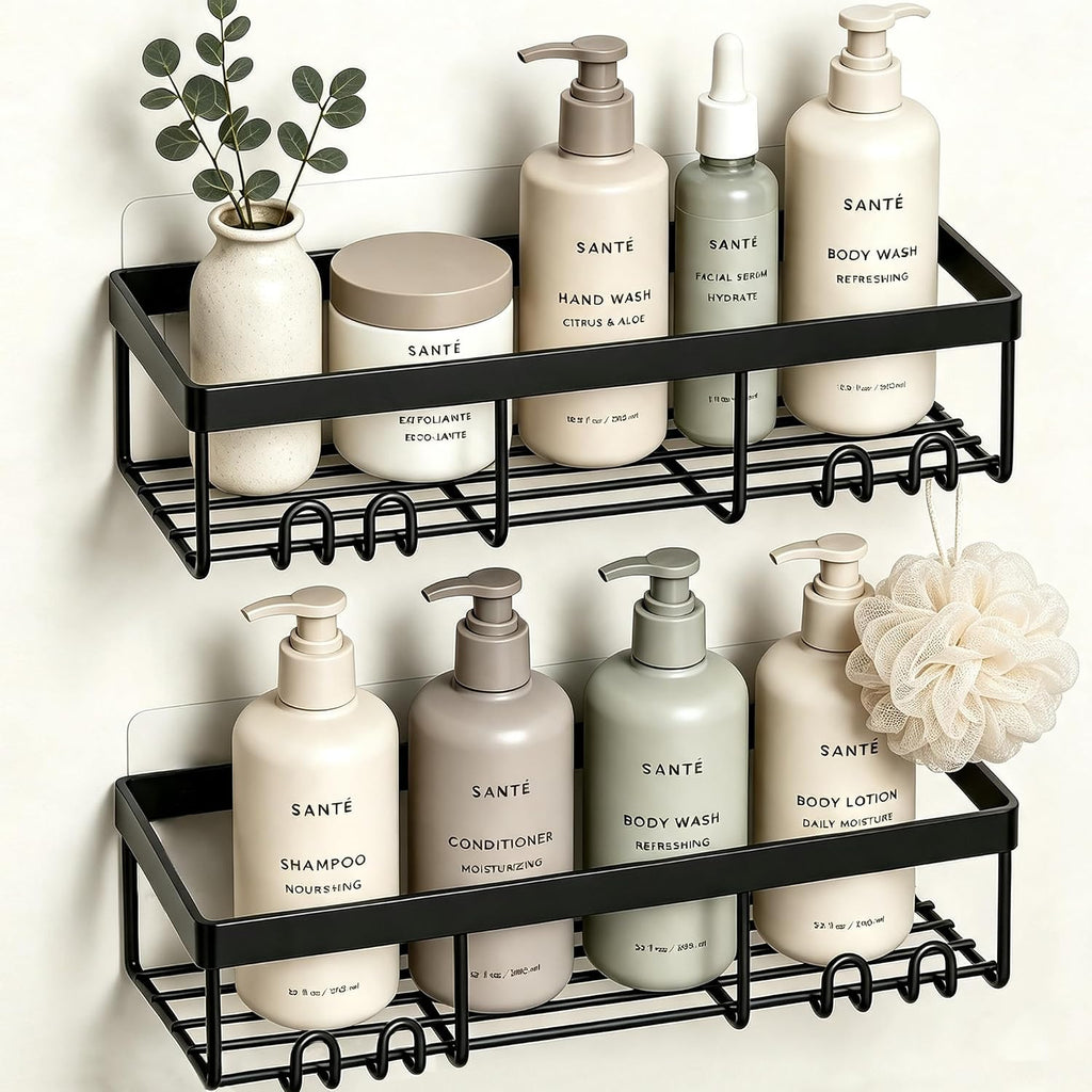 Moforoco Self-Adhesive Wall Shelf – Designer Bathroom Decor for Master Suite, Powder-Coated Rustic Organizer