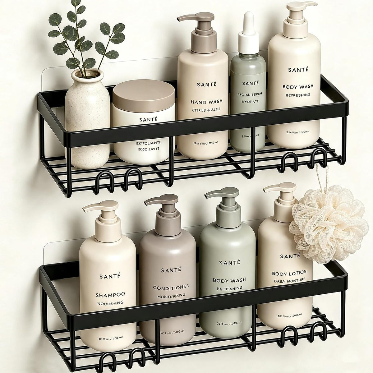 Moforoco Self-Adhesive Wall Shelf – Designer Bathroom Decor for Master Suite, Powder-Coated Rustic Organizer