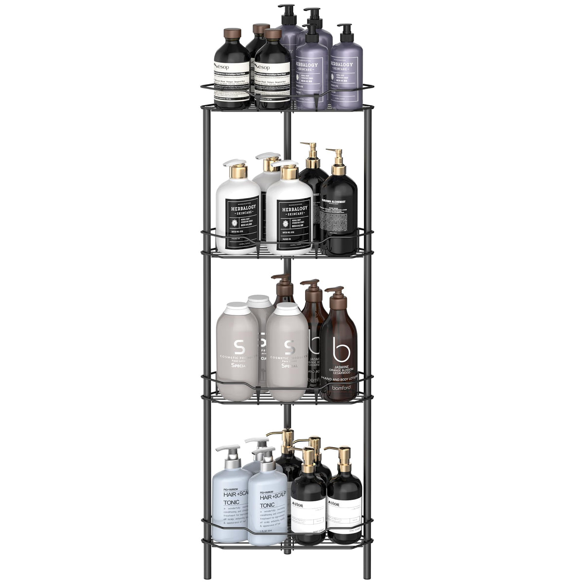 HuggieGems Floor Standing Shower Caddy in Jet Black or Gold – Elevated Bathroom Storage for Spa-Style Self-Care