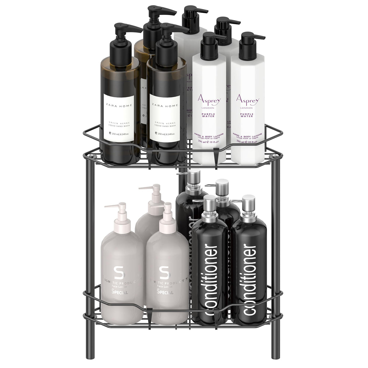 HuggieGems Floor Standing Shower Caddy in Jet Black or Gold – Elevated Bathroom Storage for Spa-Style Self-Care
