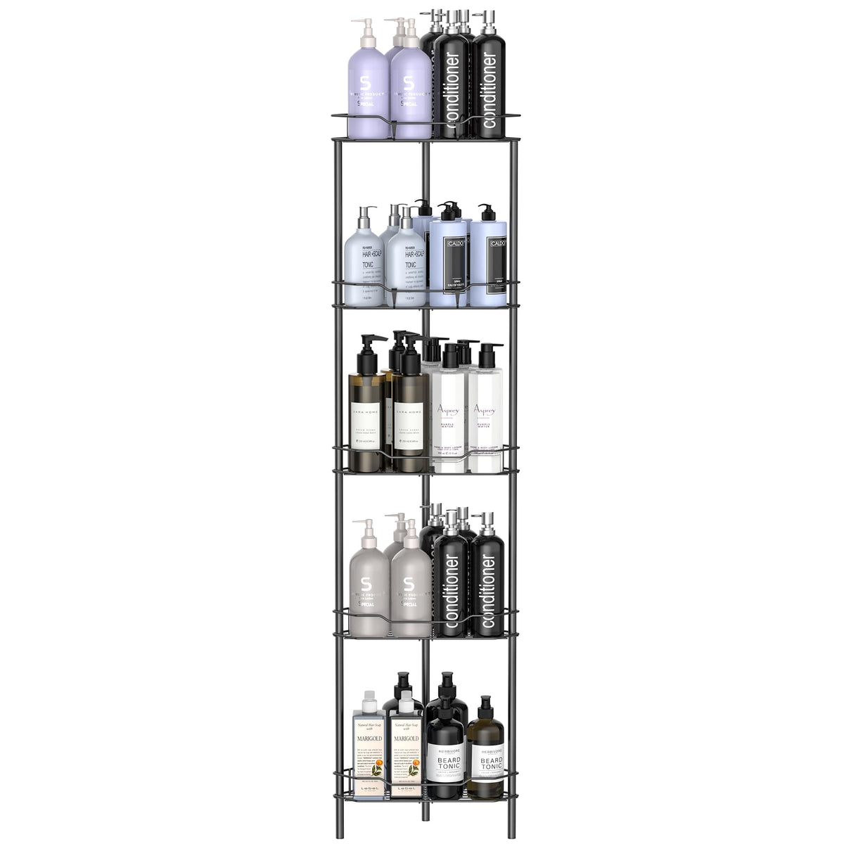 HuggieGems Floor Standing Shower Caddy in Jet Black or Gold – Elevated Bathroom Storage for Spa-Style Self-Care