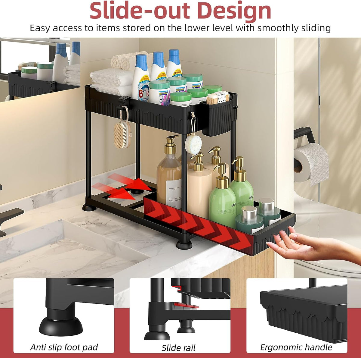 Sevenblue Slide-Out Sink Organizer, Calm and Orderly Storage Solution for Bathroom and Master Suite Retreats