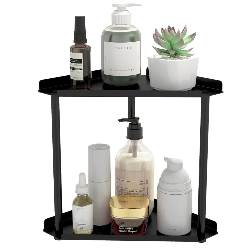 Jesginboo 2-Tier Corner Organizer, Designer Bathroom Storage in Black or White Finishes