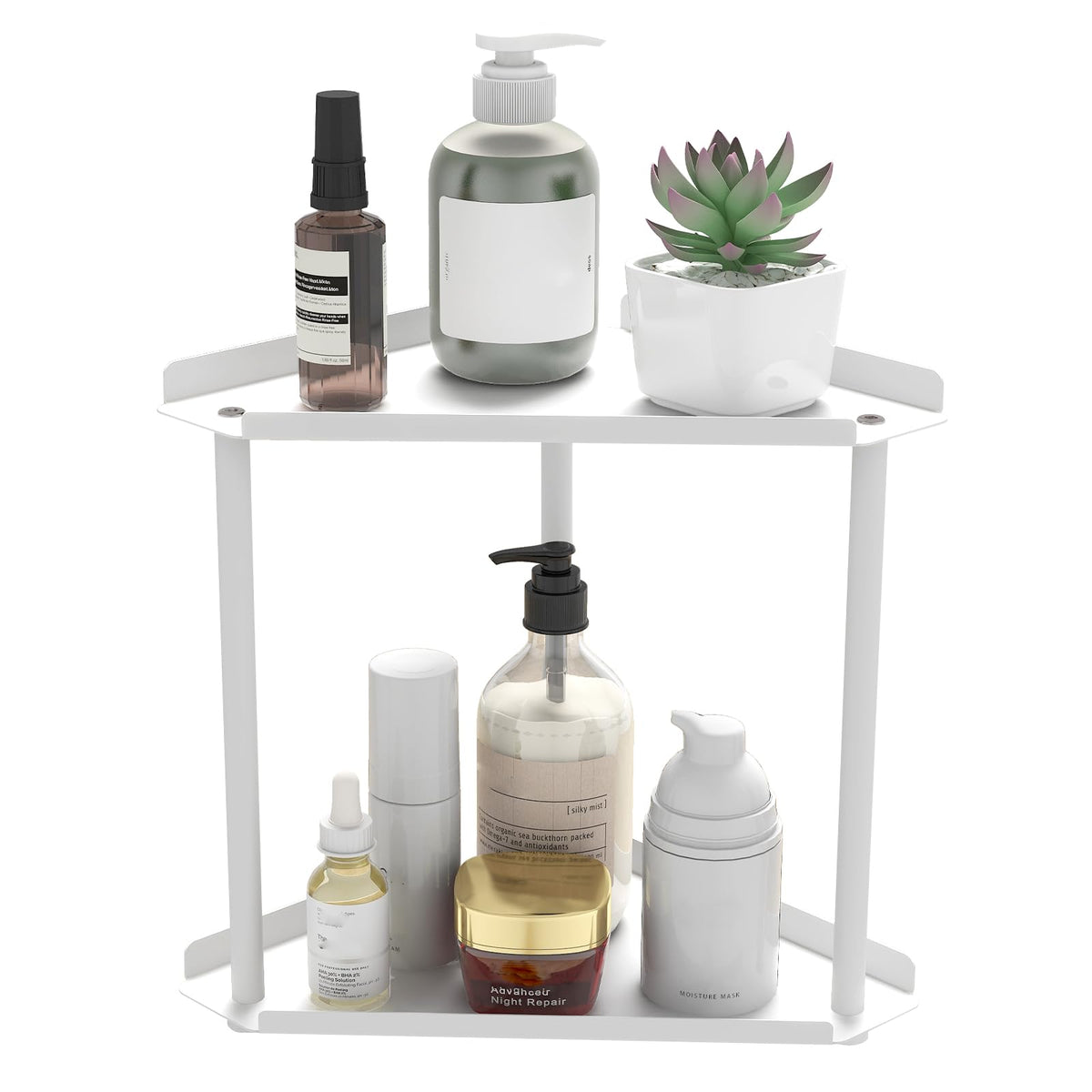 Jesginboo 2-Tier Corner Organizer, Designer Bathroom Storage in Black or White Finishes