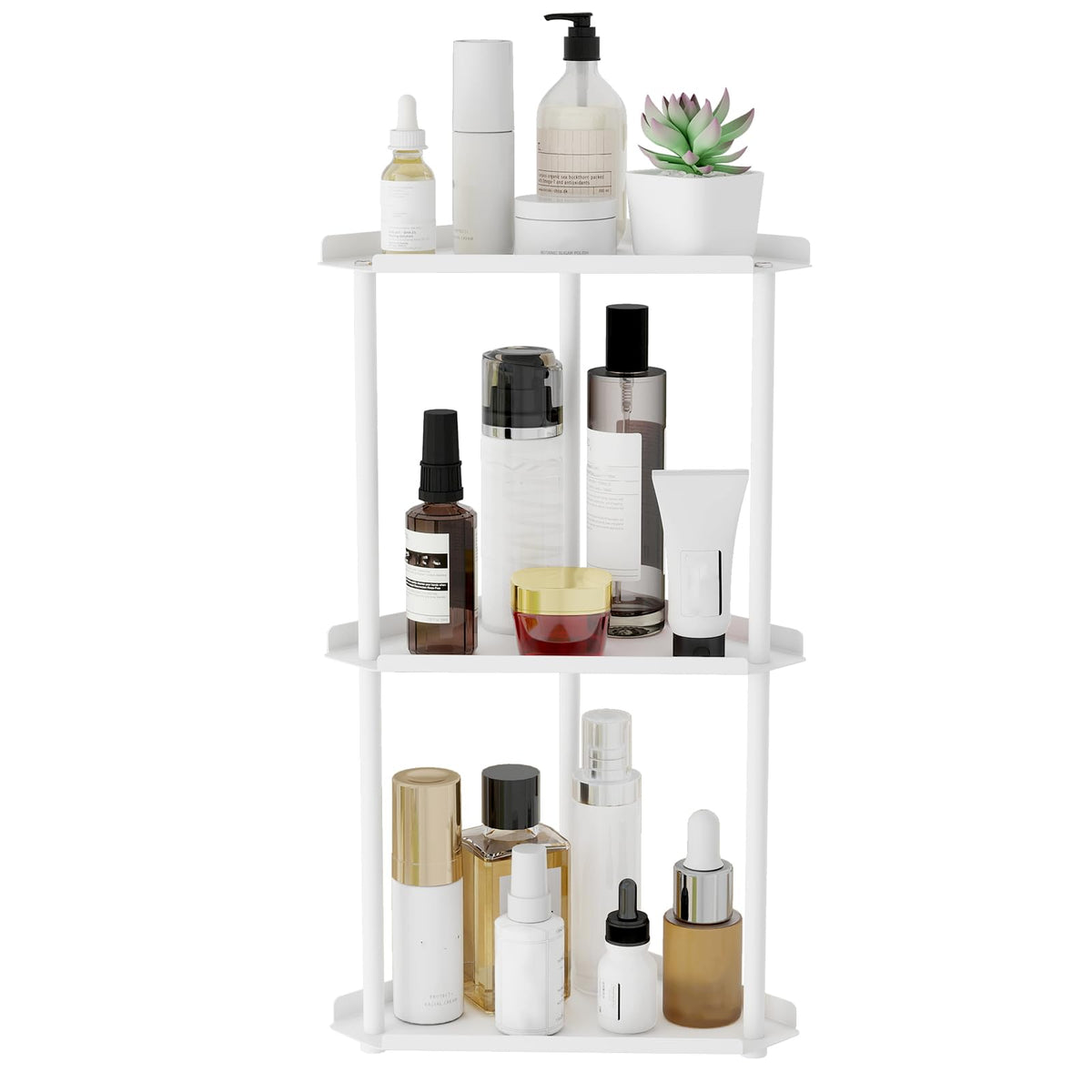 Jesginboo 2-Tier Corner Organizer, Designer Bathroom Storage in Black or White Finishes