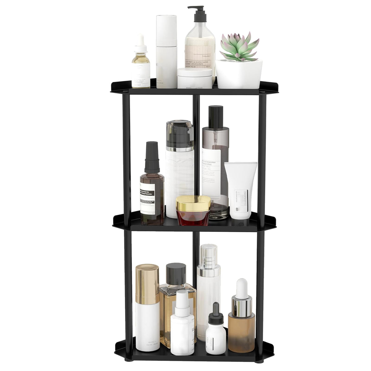 Jesginboo 2-Tier Corner Organizer, Designer Bathroom Storage in Black or White Finishes