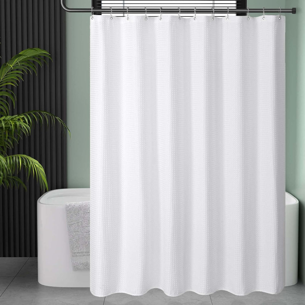 AmazerBath Solid Waffle Shower Curtain – Clean Minimalist Bathroom Refresh, Neutral Tones 240GSM Polyester