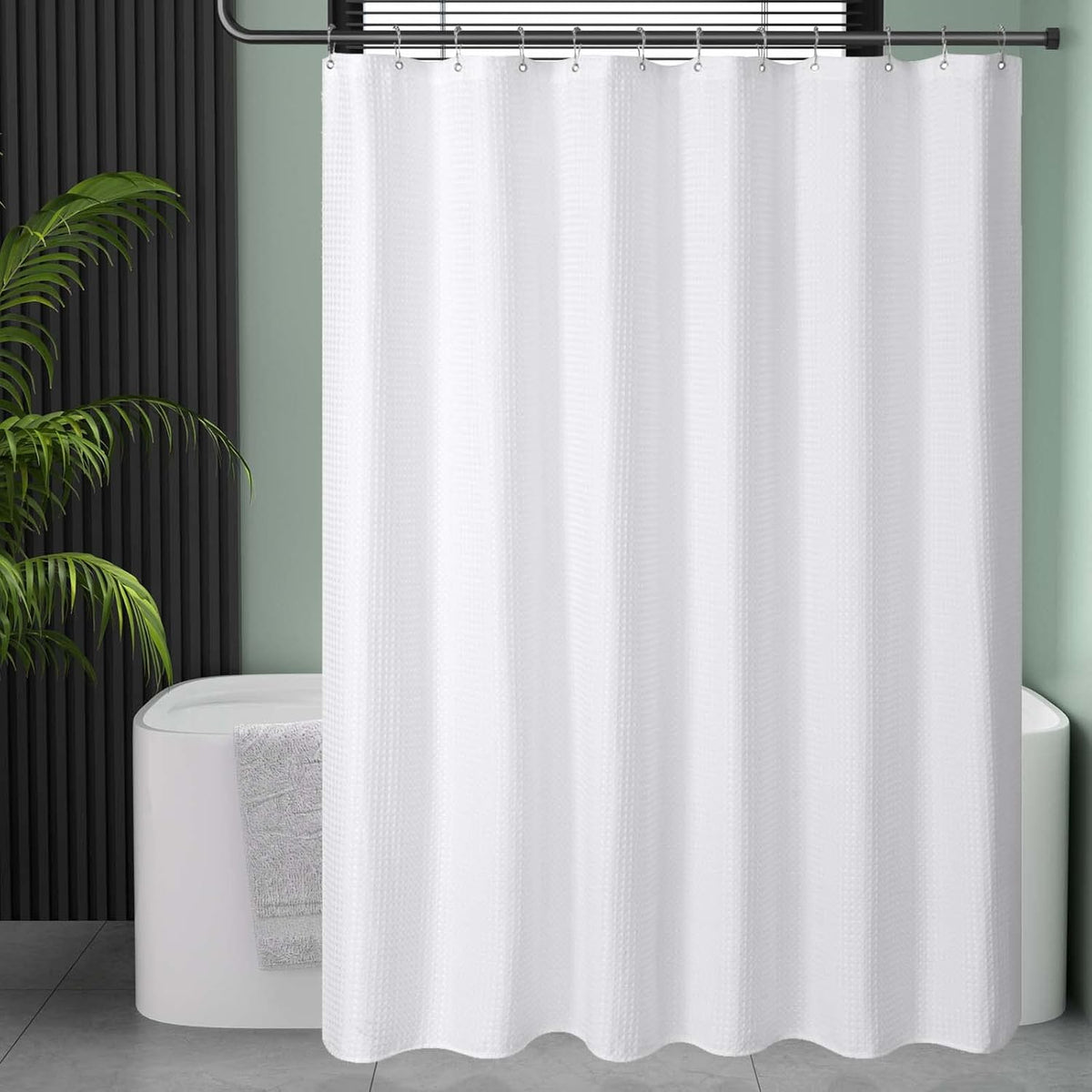 AmazerBath Solid Waffle Shower Curtain – Clean Minimalist Bathroom Refresh, Neutral Tones 240GSM Polyester