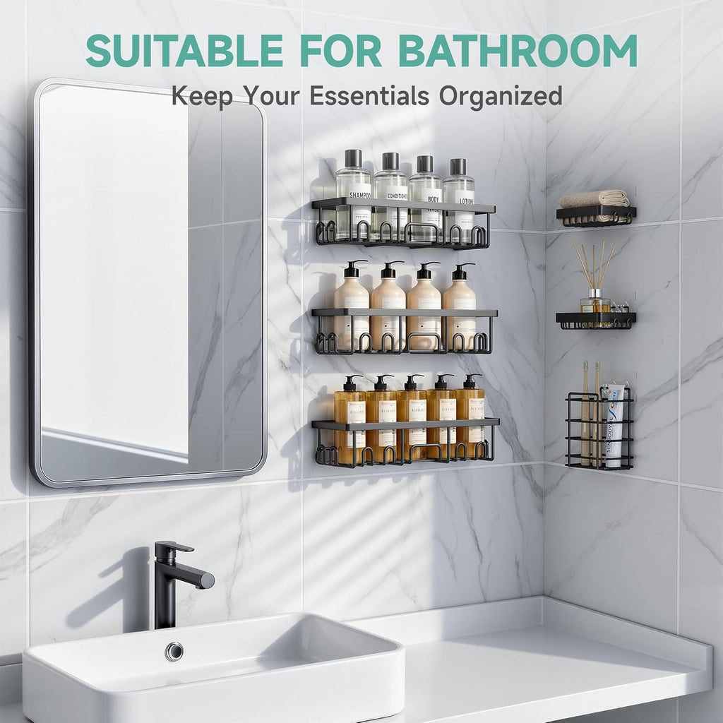 Veken Shower Caddy 6-Pack – Valentine's Day Gift for Her, Powder-Coated Rustproof Shower Organizer