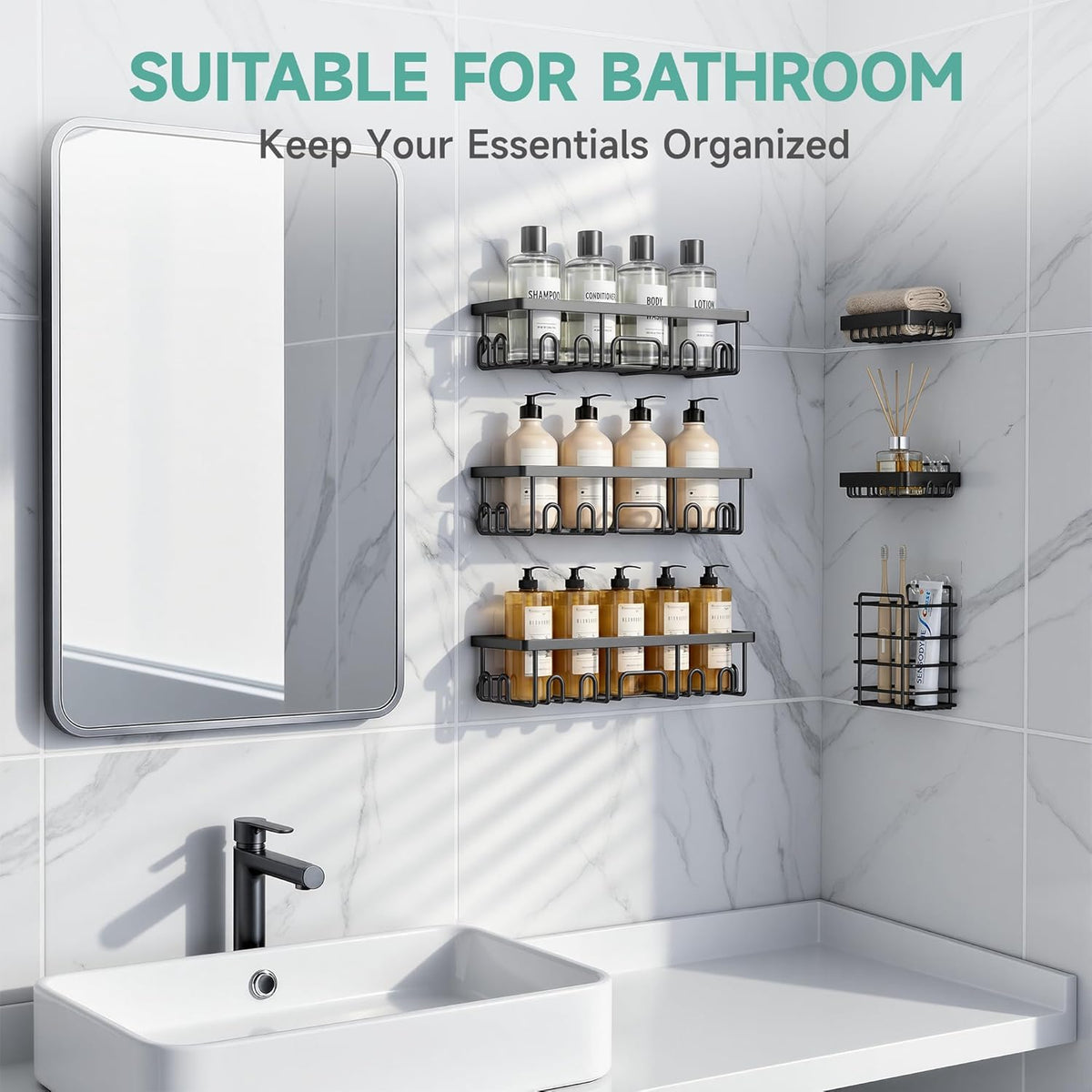 Veken Shower Caddy 6-Pack – Valentine's Day Gift for Her, Powder-Coated Rustproof Shower Organizer
