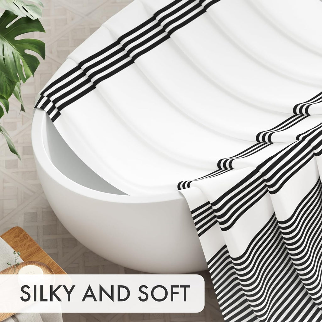AmazerBath Farmhouse Striped Shower Curtain Set with 12 Hooks – Cozy Bathroom Decor for Living Room Inspired Retreats