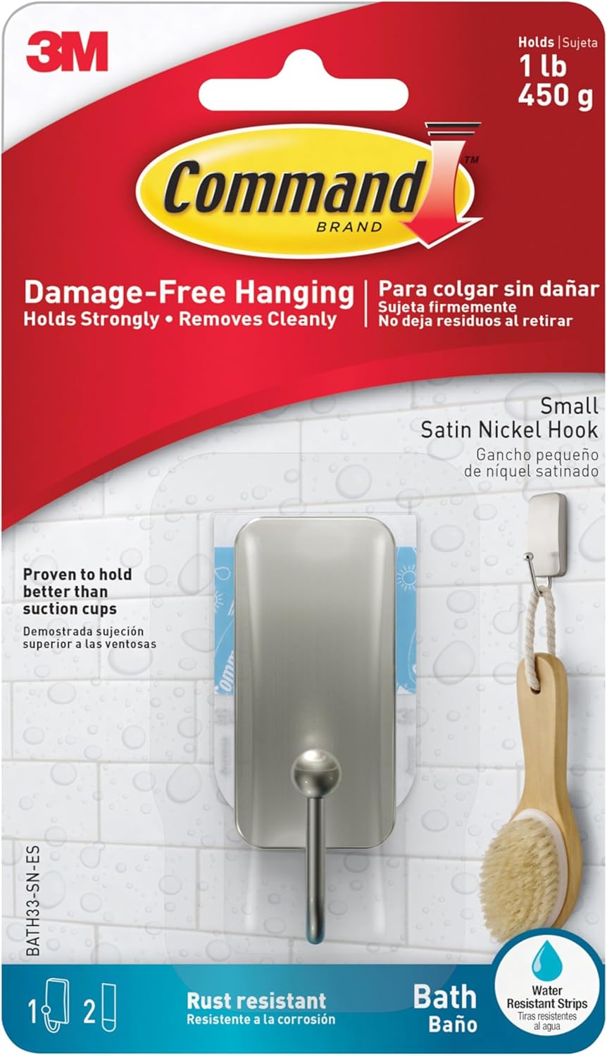 Command Satin Nickel Bath Hook – Thoughtful Housewarming Gift for New Homeowners and Renters