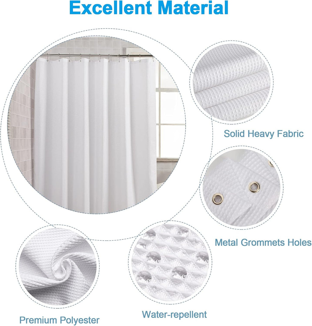 AmazerBath Solid Waffle Shower Curtain – Clean Minimalist Bathroom Refresh, Neutral Tones 240GSM Polyester