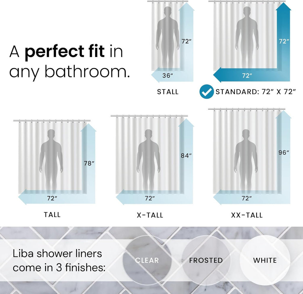 LiBa Non-Toxic PEVA Shower Curtain – Shared Kids Bathroom Waterproof Liner, Reinforced 72x72 Grommets for Active Families