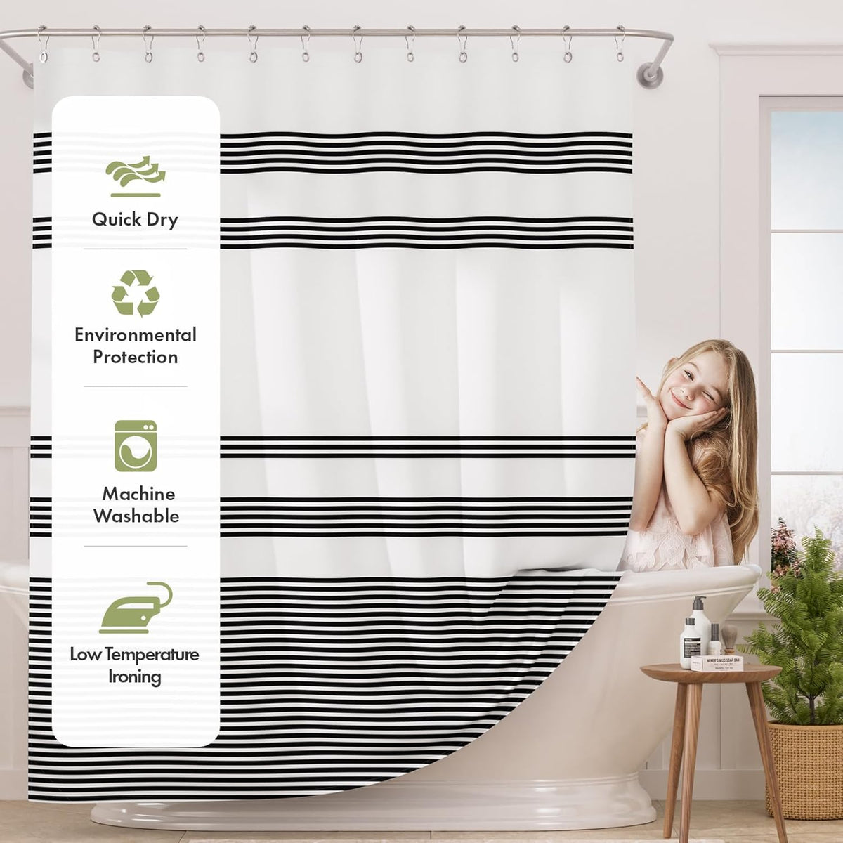 AmazerBath Farmhouse Striped Shower Curtain Set with 12 Hooks – Cozy Bathroom Decor for Living Room Inspired Retreats