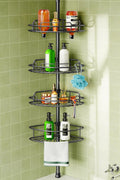 HAMITOR Tension Pole Corner Shelf – Stable 4-Tier Bathroom Organizer with Non-Tipping Base Under 20–22 lb Loads