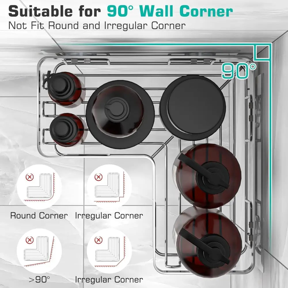 YASONIC Corner Bathroom Organizer – Calming Bath Space Storage with 12 Hooks Adhesive Stainless Steel Caddy for Mindful