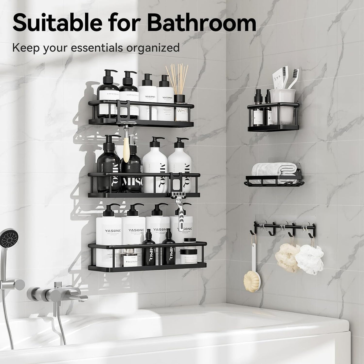 YASONIC Stainless Steel Shower Organizer – Durable Wall Storage for Tiny Home and Off-Grid Bath