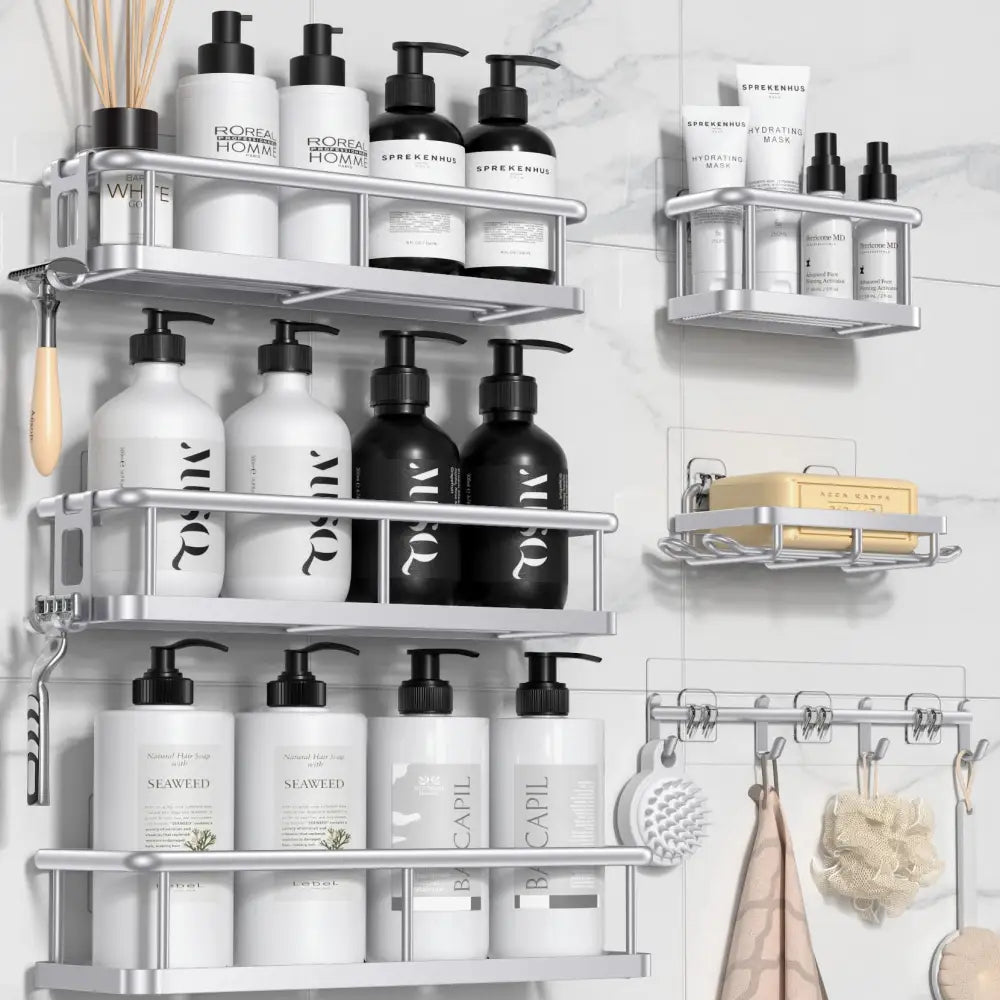 YASONIC Stainless Steel Shower Organizer – Durable Wall Storage for Tiny Home and Off-Grid Bath - Silver - XL